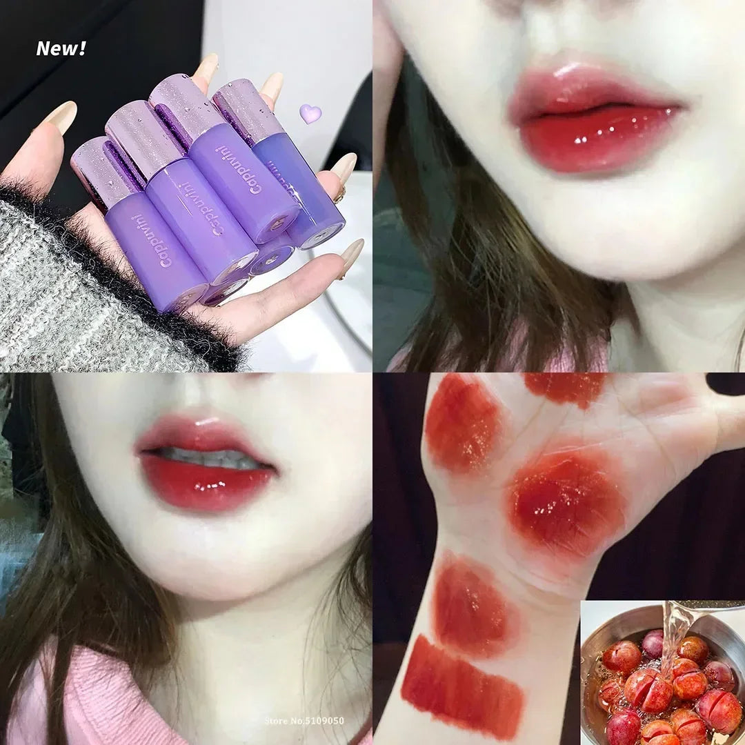 Rynx | Mirror Water Lip Glaze Tint Dark Mulberry Lip Gloss Purple Red Clear Moisturizing Gel Long-lasting Non-sticky Liquid Lipsticks Oil