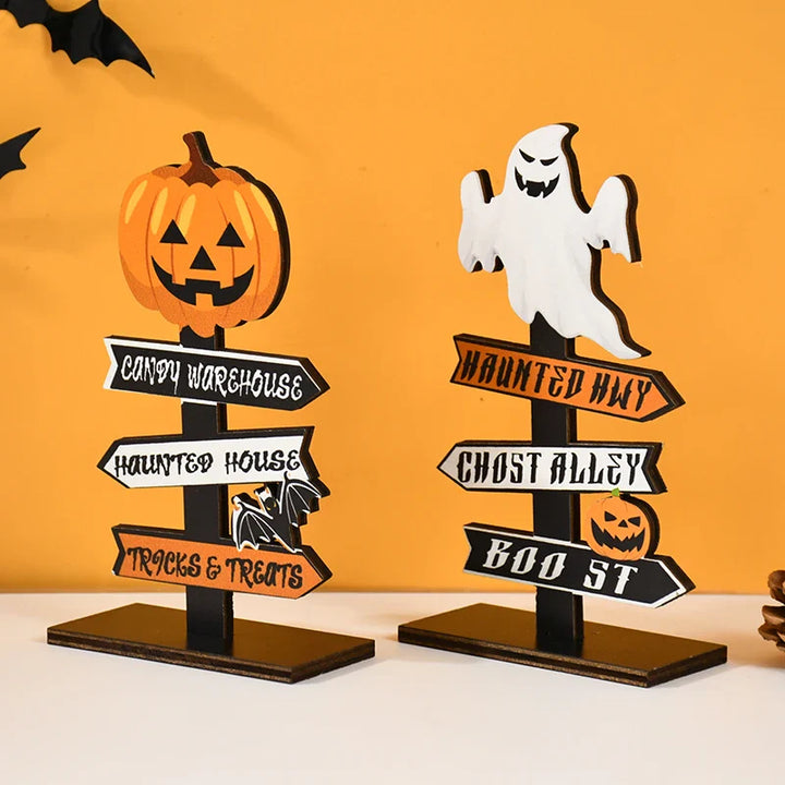Rynx | Halloween Pumpkin Ghost Wooden Table Ornament Craft Halloween Home Table Decoration Accessories Halloween Party Kids Gift Favors