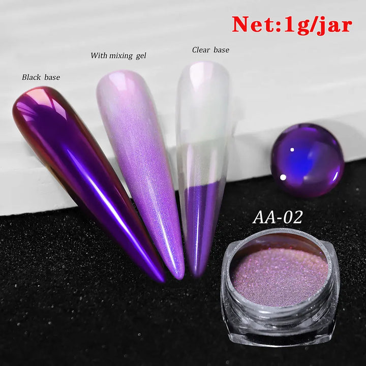 Rynx | 1jar Chrome Chameleon Aurora Nail Powder Metallic Effect Nail Glitter Pigment Mirror Nail Rubbing Dust Gel Nail Polish Accessories