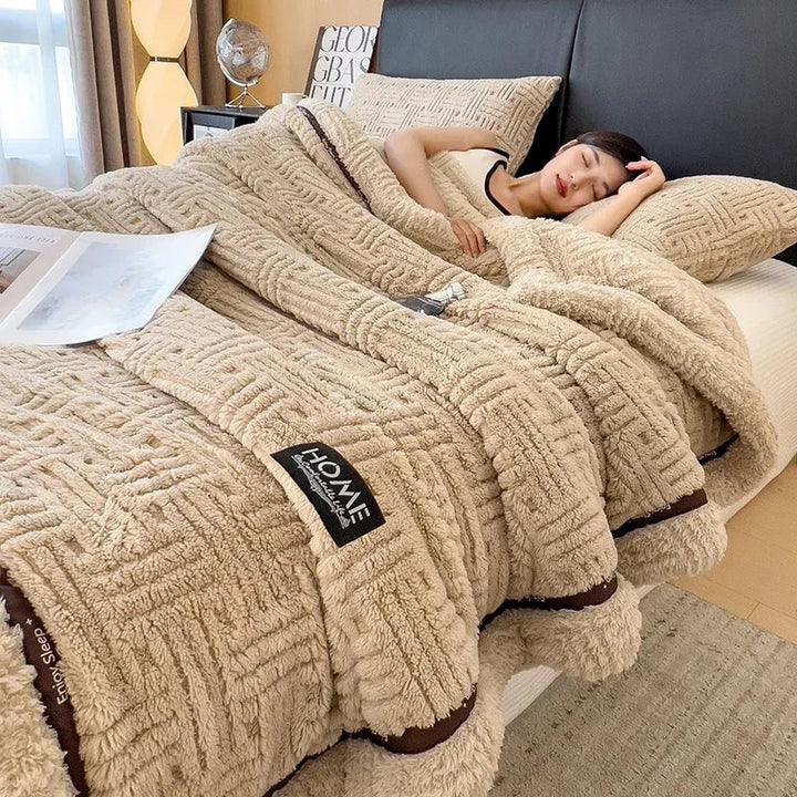 Rynx New Half-Side Fleece Autumn Winter Blanket Soft Fluffy Maternal and Child Grade Comforters Warm Breathable Sofa Cover Blanket
