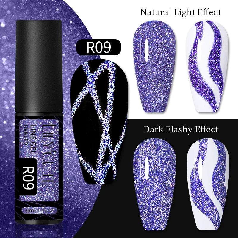 Rynx | 5ml Colorful Reflective Liner Gel Nail Polish Super Bright Painting Glitter Gel Graffiti Stripe Design Polish Manicure