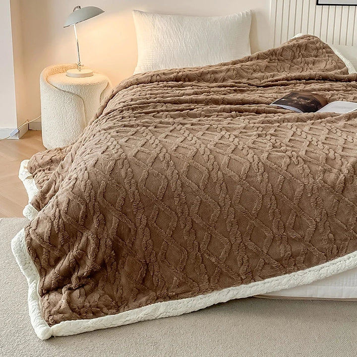 Rynx | Solid Fleece Blanket Bed Throw Blankets Thick Fluffy Warm Soft Travel Blanket Double Layer Plush Blanket Winter for Sofa Couch