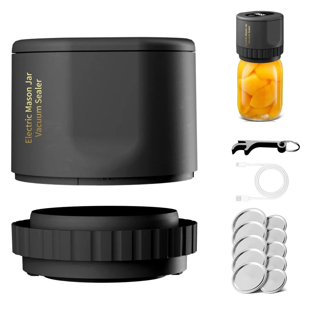 Lisslune | Electric Mason Jar Vacuum Sealing Set - Cordless Sealer for Wide Mouth and Regular Mason Jars - Ideal for Food Storage