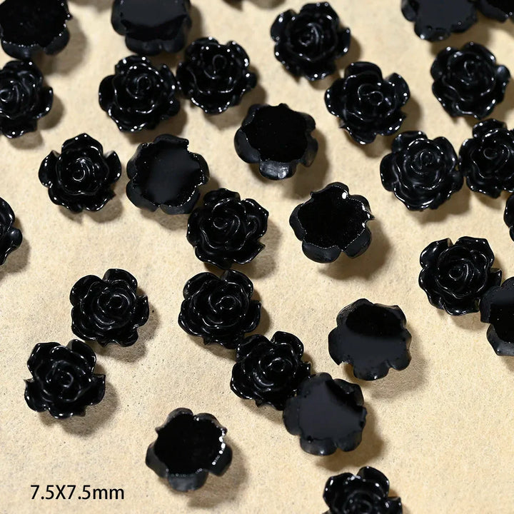 Rynx | 100 pcs. Light purple glitter camellia rose nail art charms 7.5/6mm flat back resin nail decoration sweet flowers nail supplies
