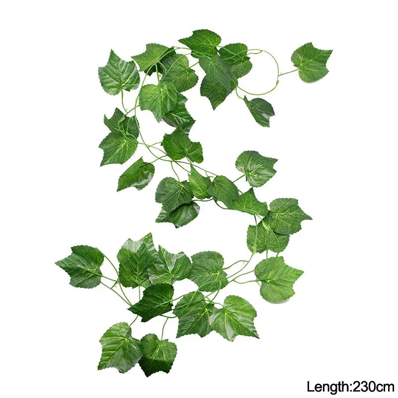 Rynx 1Pc 230cm Green Vine Silk Artificial Ivy Hanging Leaf Garland Plants Plastic Rattan String Home Wall Garden Decoration Wedding