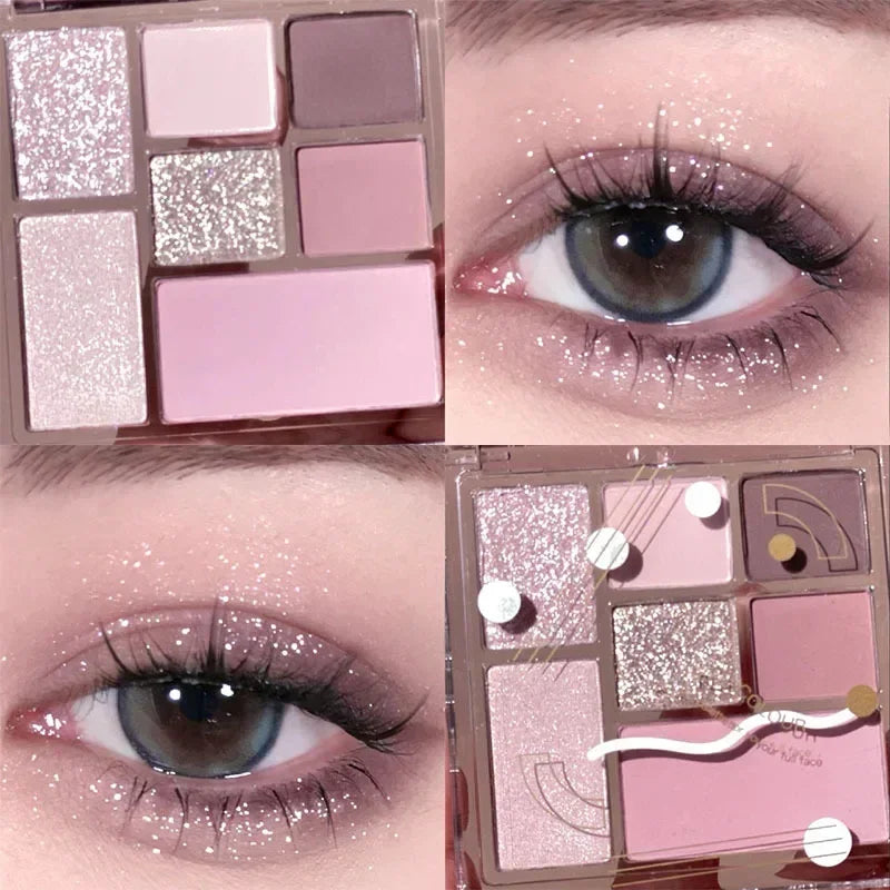 Rynx | Shimmer Eyeshadow Palette 7 Colors Gray Powder Glitter Eyeshadow Black Korean Eye Makeup Cosmetics Maquillajes For Women Makeup