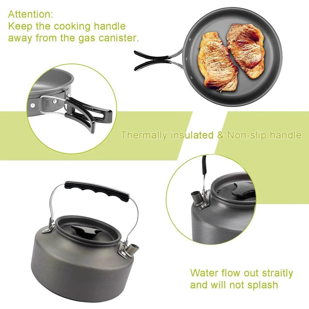 Lisslune | All-in-one Portable Camping Cook Set with Non-stick Cookware, Kettle and Foldable Cutlery for Outdoor Sports Adventures