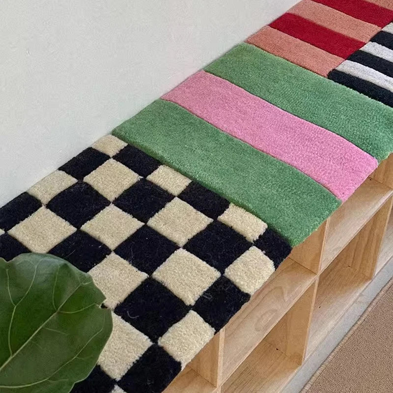 Rynx | Handmade Tufting Seat Cushion Mat Soft Square Geometric Grid Chair Sofa Pad Hanging Wall Decoration Tapestry Home and Office Decoration