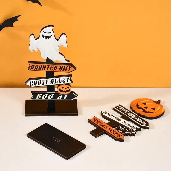 Rynx | Halloween Pumpkin Ghost Wooden Table Ornament Craft Halloween Home Table Decoration Accessories Halloween Party Kids Gift Favors