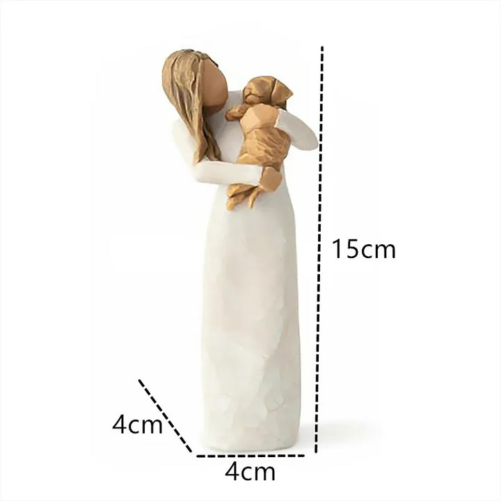 Lisslune | Statuette made of resin, people, family figures, sculpture, figures for home decor, table decoration, living room, angel, embrace, dog, father, child