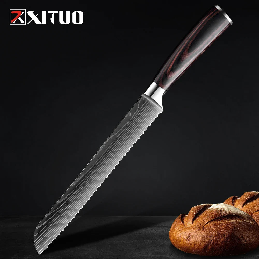 Skorter | XITUO Kitchen Knife Set - 1-9PCS 7Cr17Mov Stainless Steel Chef, Santoku & Fruit Knives with Ergonomic Pakkawood Handle
