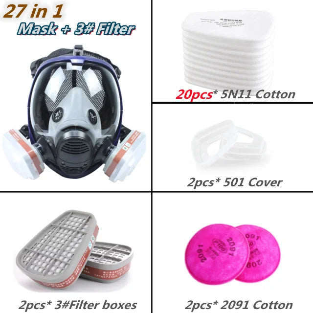 Lisslune | Full Face Respirator Mask with Anti-Fog Lens and Industrial Gas Filters