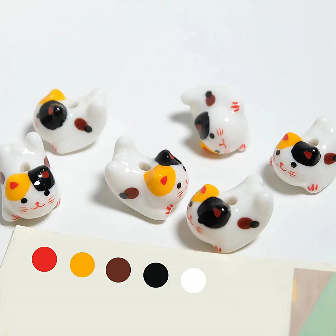 Lisslune | Charming anime-inspired lucky cat ceramic beads for creative jewelry projects - 15x21mm porcelain essentials with vertical hole