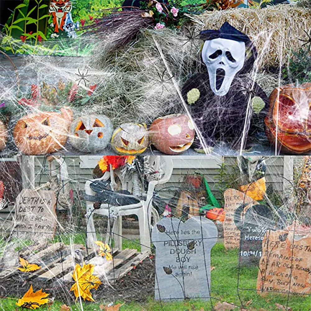 Rynx | Artificial Spider Web, Horror Spider Web Halloween Decorations, Stretchable Spider Web with Spider, Gothic Horror Home Decor