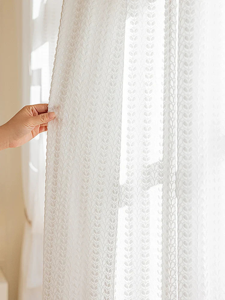 Rynx | Minimalist Luxury Pure White Gauze Curtain Sun Protection Living Room Transparent Curtains Wheat Grain Texture Bedroom Curtains