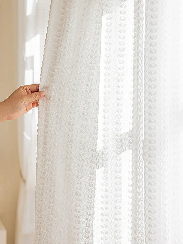 Rynx | Minimalist Luxury Pure White Gauze Curtain Sun Protection Living Room Transparent Curtains Wheat Grain Texture Bedroom Curtains