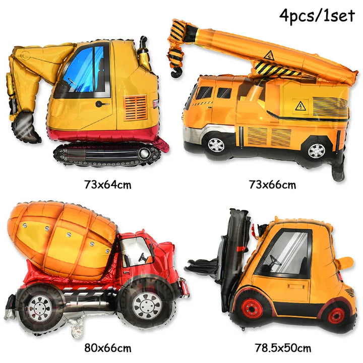 Rynx 1Set Construction Vehicle Foil Balloons Boys Construction Theme Birthday Party Favor Decoration Excavator Truck Globos Accessories