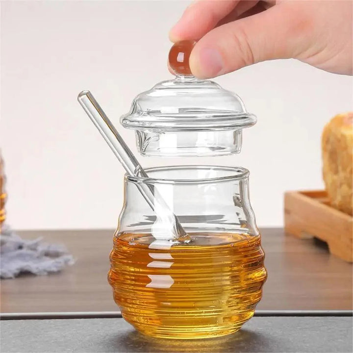 Lisslune | Elegant clear glass honey jar collection with dipper and lid - Perfect for any occasion
