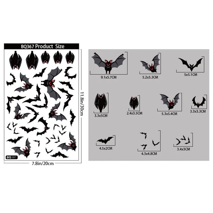 Rynx | Creative 3D Bat Wall Stickers Halloween Decorative Wall Stickers Happy Halloween Party Supplies Background Wall Decoration
