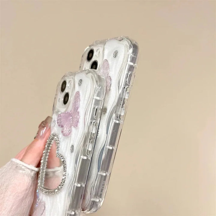 Lisslune | INS 3D Bling Glitter Schmetterling Liebe Herz Makeup Spiegel Handyhülle Für iPhone 13 14 15 16 Pro Max 12 Pro 11 XR XS Silikon Hülle