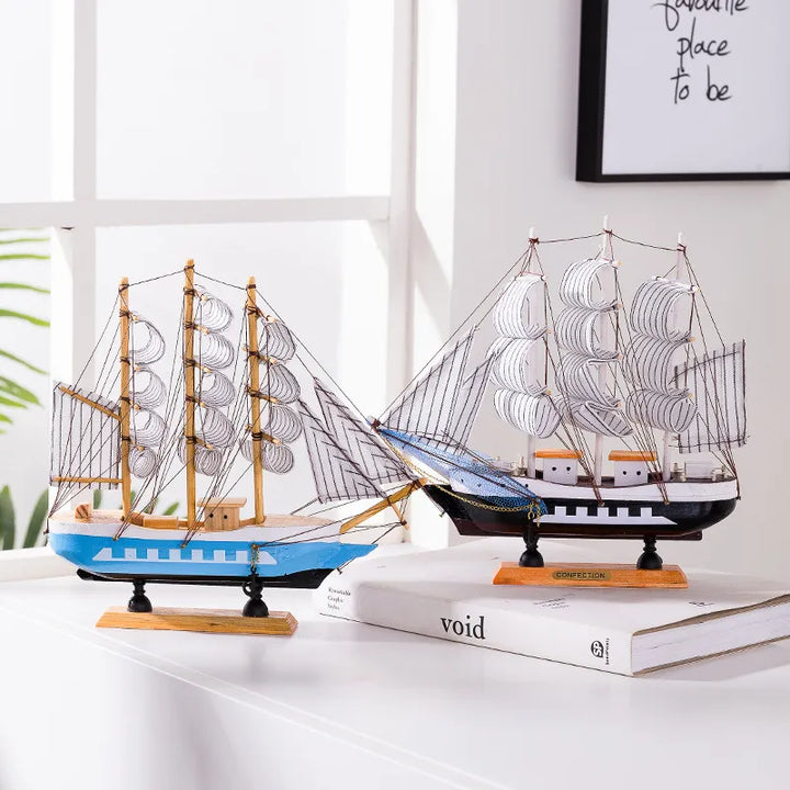Lisslune | Royaleva Nordic Wood Sailboat Sculpture - LED illuminated decorative piece, battery-operated