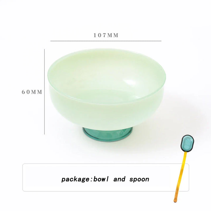 Rynx | Stained Glass Transparent Tapestry Bowls Spoon Set High Borosilicate Glass Bowl Fruit Salad Dessert Bowls Tableware