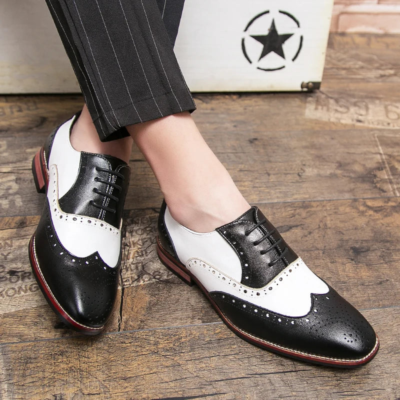Lisslune | Men's Luxury Shoes Brogue Lace-up Casual British Style Contrast Color Oxford Office
