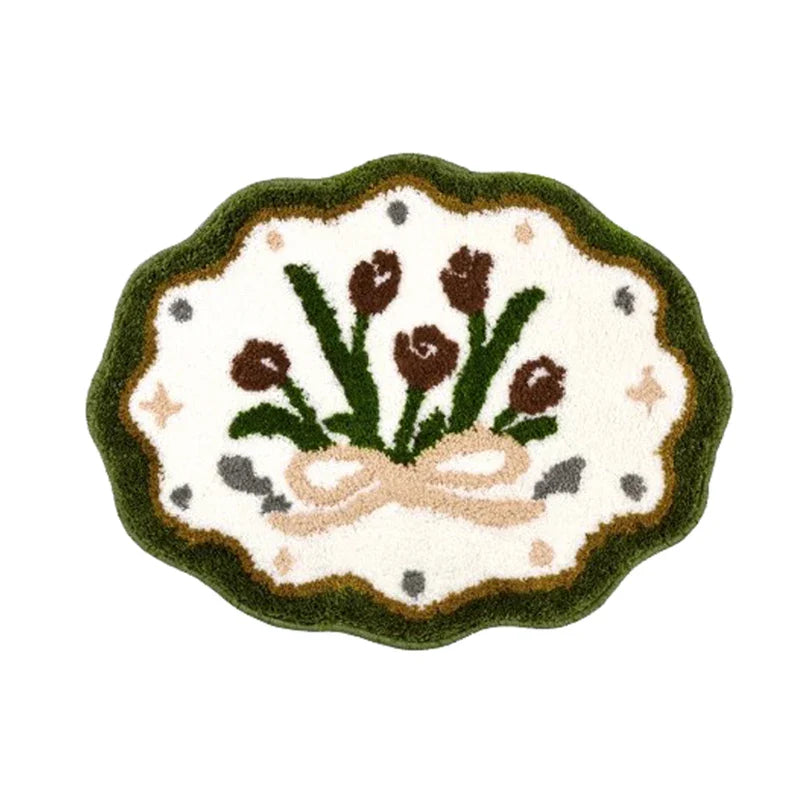 Rynx | Tufting Floral Bath Mat Living Room Rug Soft Bath Mat Bedroom Bedside Rug Door Floor Non-Slip Mat Aesthetic Home Decor