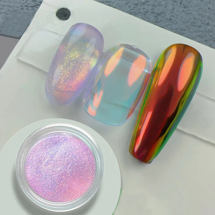 Rynx | Neon Rainbow Chrome Glitter Nails Aura Clear Mirror Effect Neon Chameleon Nail Powder for Manicure Decoration Friction Dust