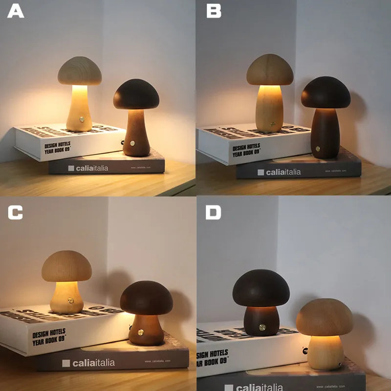 Lisslune | Touch Switch Wooden Mushroom LED Night Lamp