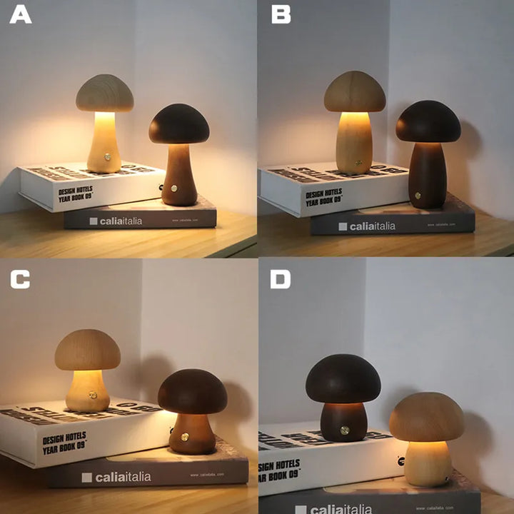 Lisslune | Touch Switch Wooden Mushroom LED Night Lamp