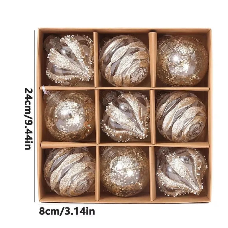 Rynx 9PCS 8CM Christmas Balls Decorations Champagne White Xmas Tree Hanging Ornaments Pendants 2025 New Year Party Home Decor Navidad