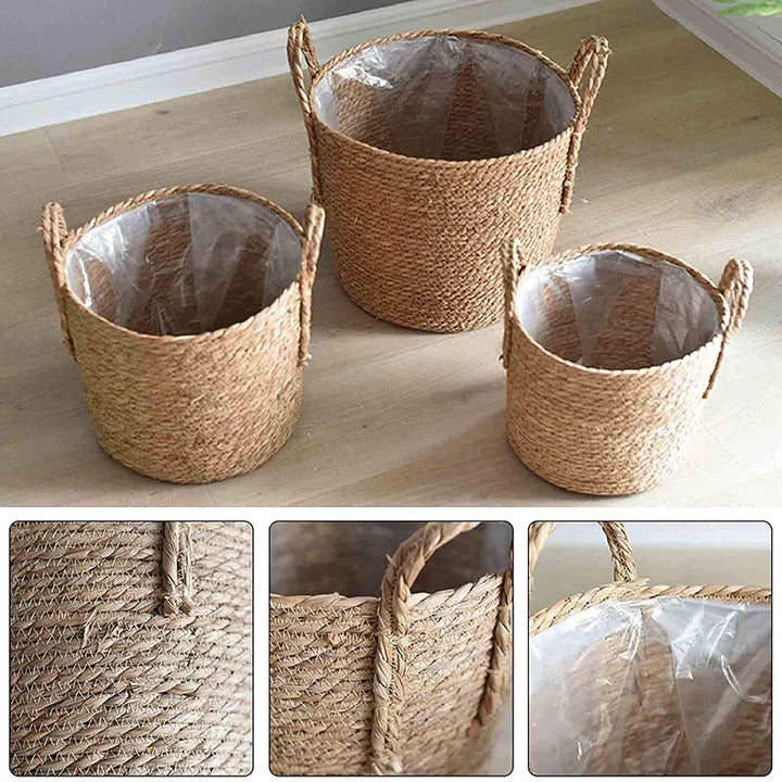 Lisslune | Nordic Extra Large Straw Flower Pot Seaweed Storage Basket Potted Green Plant Flower Basket Hand Woven Floor Indoor Flower Pot