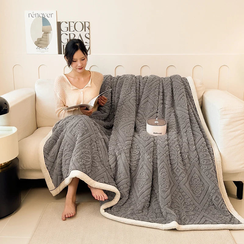 Rynx New European Style Checkered Velvet Warm Blanket for Bed Soft Fluffy Sofa Cover Blanket Super Warm Autumn Winter Throw Blanket