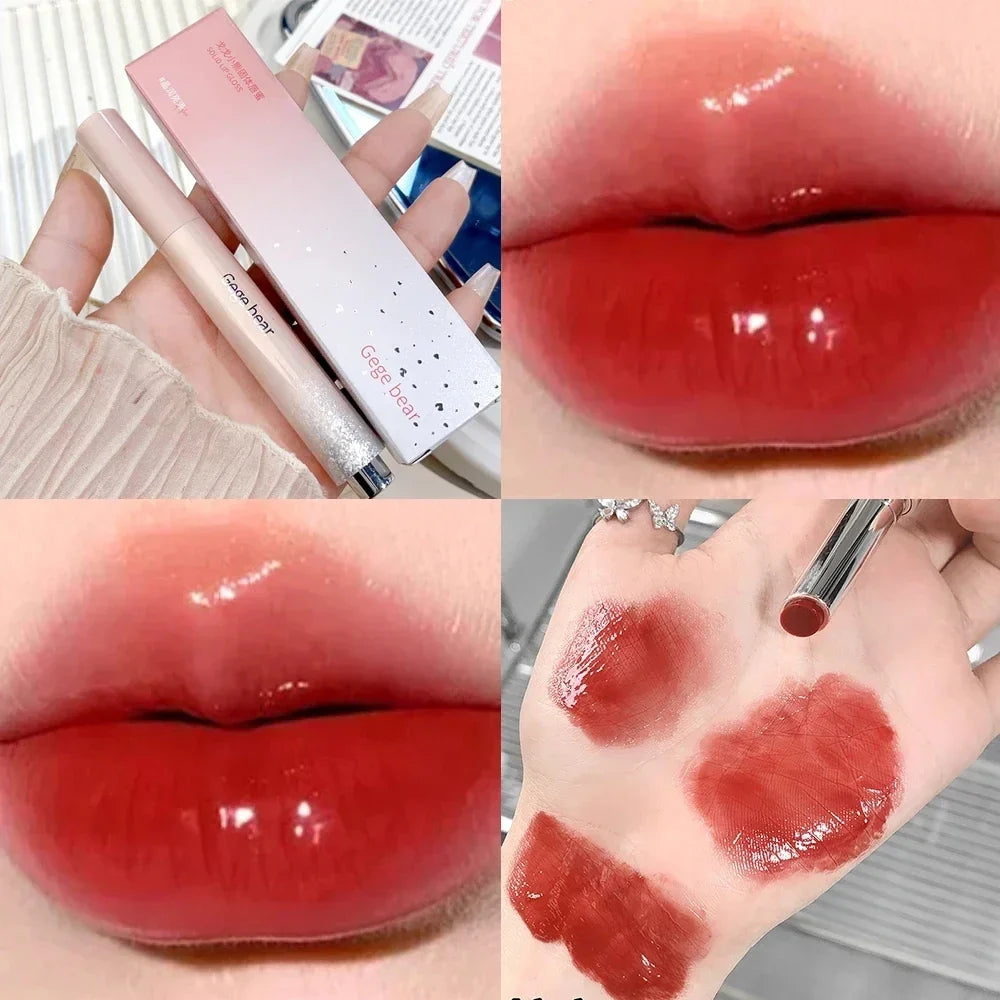 Rynx | Water Mirror Lipstick Long-lasting Non-sticky Cup Moisturizing Crystal Jelly Clear Brown Solid Lip Gloss Korean Lip Makeup Cosmetics