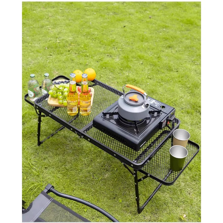 Rynx | New Outdoor Foldable Net Table Iron Net Table Lifting Table Outdoor Picnic Foldable Table Portable Double Ear Camping Table