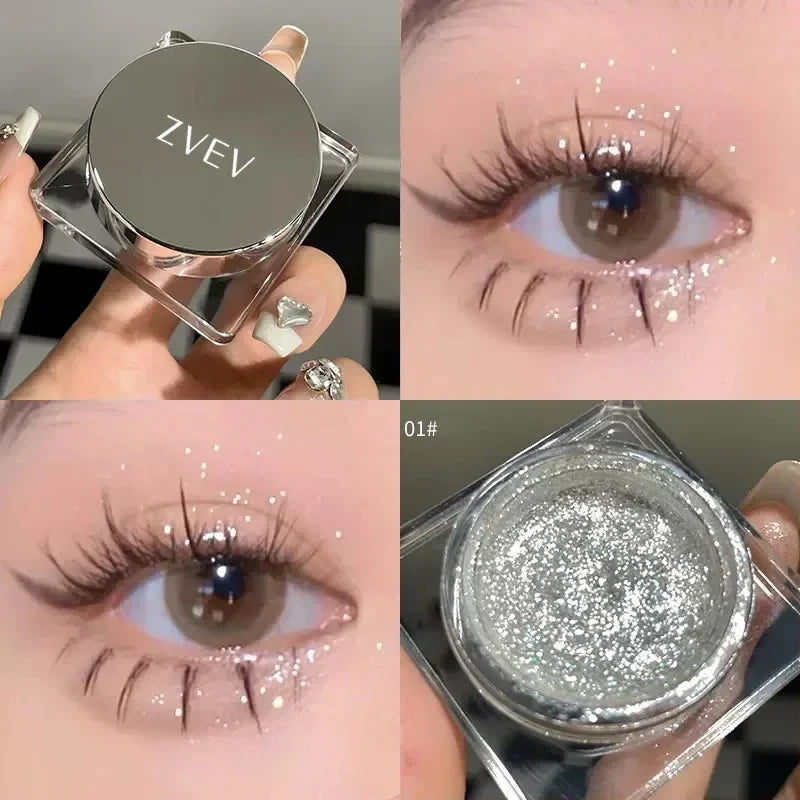 Rynx | Glitter Punk Smoky Black Eyeshadow Gel Makeup Palette Metallic Dark Silver Wet Eyes Shadow Highlighter Pearls Pigments Cosmetics