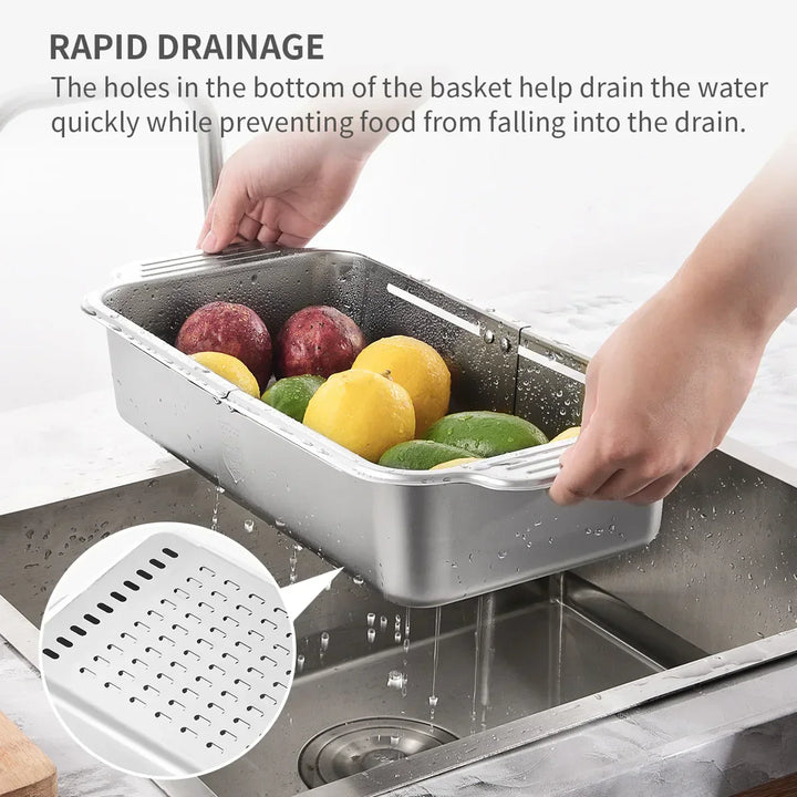 Lisslune | Retractable Over Sink Stainless Steel Vegetable Drain Basket