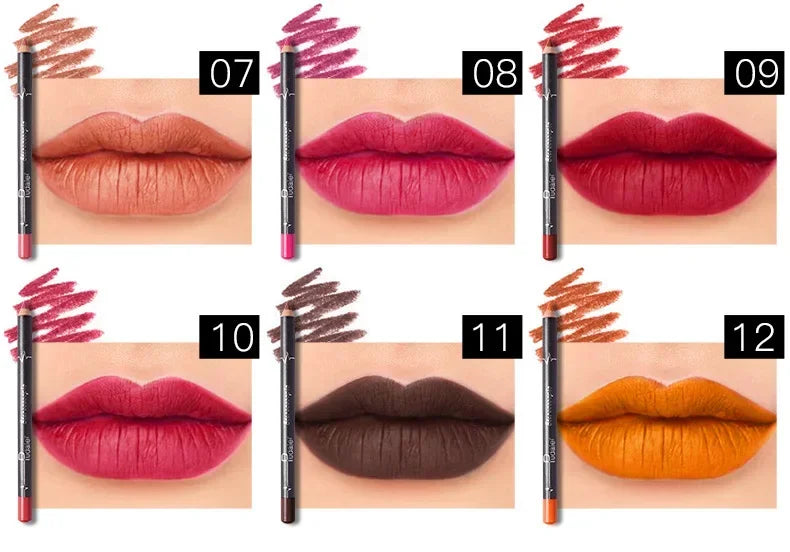 Rynx | 12 pieces/set waterproof lipstick pencil nude matte lip liner moisturizing long-lasting lip contour pencil professional makeup pencils
