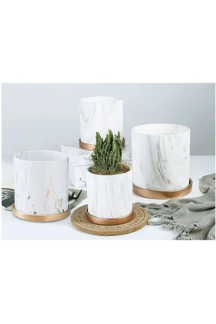 Lisslune | Marble Gold Leaf Plant Pot Set