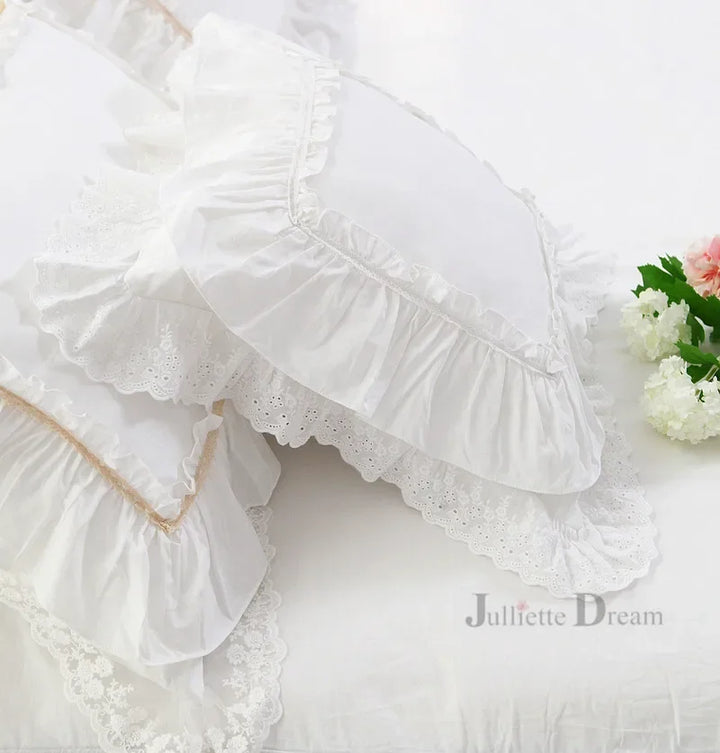 Rynx Elegant Ruffle Lace Decorative Pillowcase European Embroidery Bed Pillowcase Princess Pink Print Pillowcase Sofa Cushion