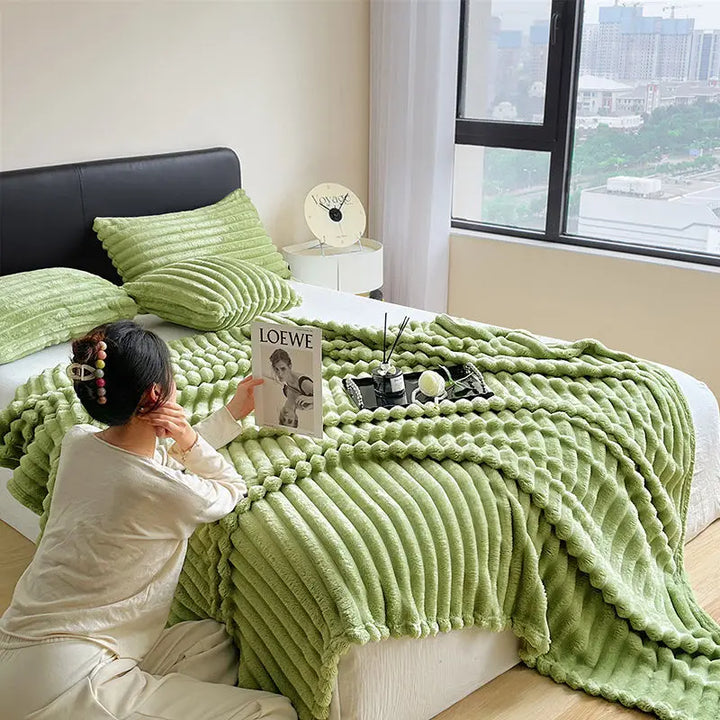 Rynx | Light Luxury Rabbit Plush Blanket for Autumn and Winter Warmth, Milk Fleece Sofa Cover Blanket, Coral Fleece Thick Office Blanket