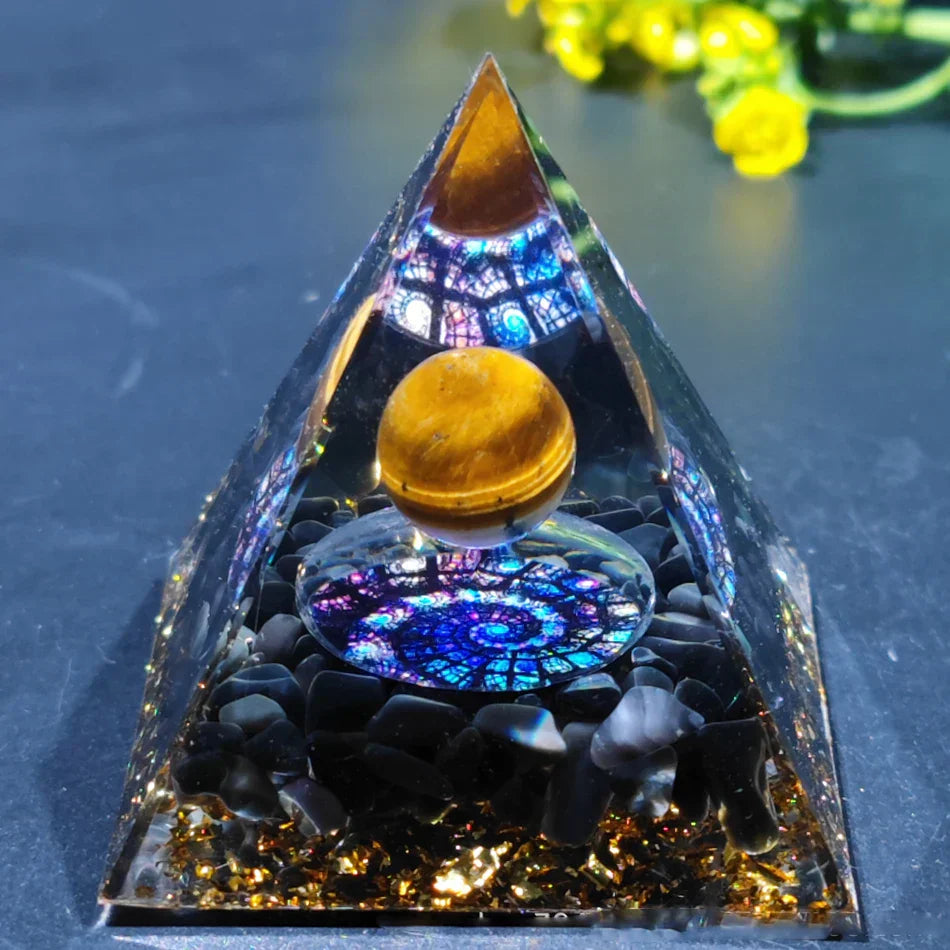 Lisslune | Orgonite Pyramid with Amethyst Pendulum – Energy, Protection and Decoration