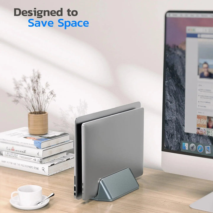 Lisslune | Adjustable Aluminum Vertical Laptop Stand for Improved Workspace Organization - Compatible with Devices up to 17.3"