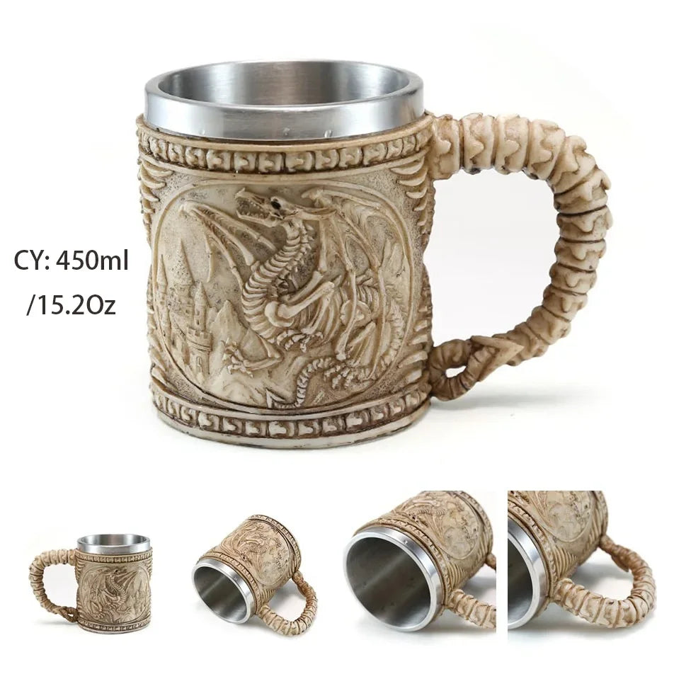 Lisslune | Medieval Dragon Resin Stainless Steel Mug as Coffee Mug or Tea Mug