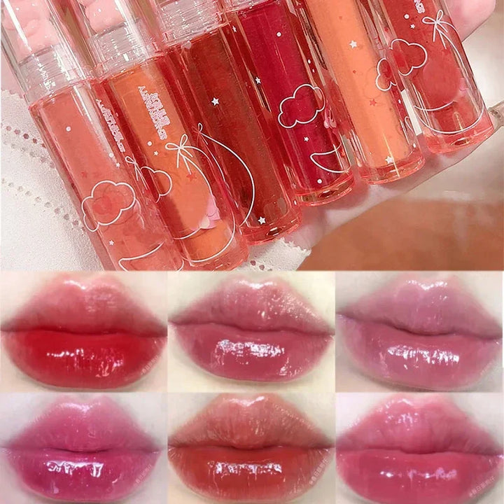 Rynx | Sweet Pink Bear Waterlight Lip Gloss Long-lasting Crystal Shiny Lip Lacquer Mirror Nude Liquid Lipstick Women's Lip Makeup Cosmetics