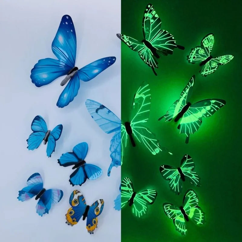 Rynx New 12Pcs Fashion 3D Glowing Butterfly Creative Wall Stickers For DIY Wall Stickers Modern Wall Art Home Decor DIY Gift