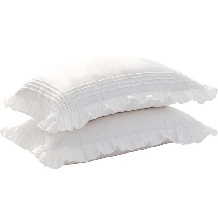 Rynx 2pcs Super Sale White Pillowcases 100% Cotton Pillowcase Bedding Pillowcase Pressed Ruffled Design Princess Pillowcases