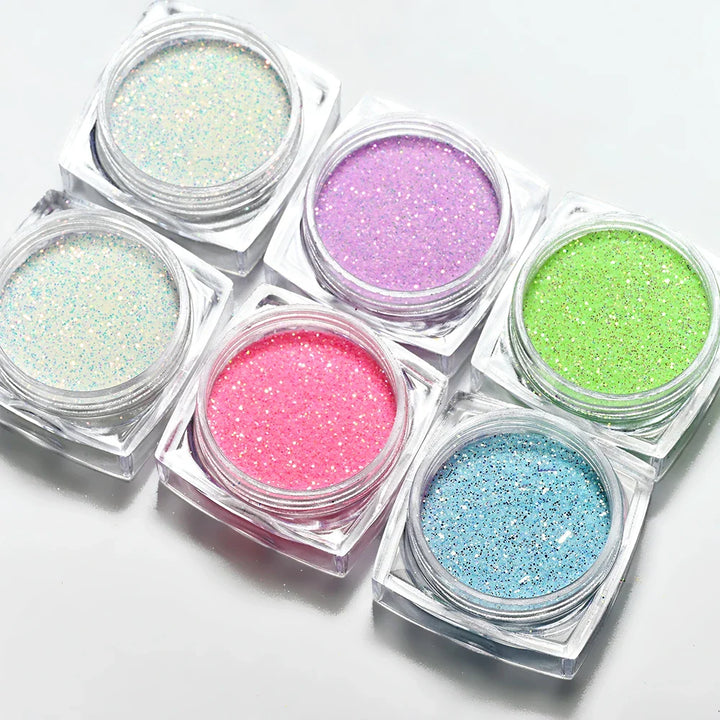 Rynx | 6 Glasses/Set Iridescent Candy Sweater Nail Glitter Powder Shiny Fine Sugar Dust Nail Chrome Pigment Nail Art Gel Polish Decorations