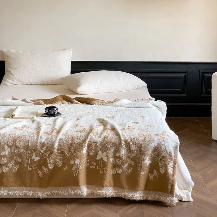 Rynx High-Quality Autumn Winter Warm Throws for Sofa Butterfly Jacquard Artificial Mink Fur Warm Blanket High-Quality Scarf Blanket